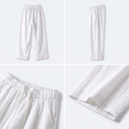 Pantalón de lino y algodón blanco de pernera ancha con cintura elástica