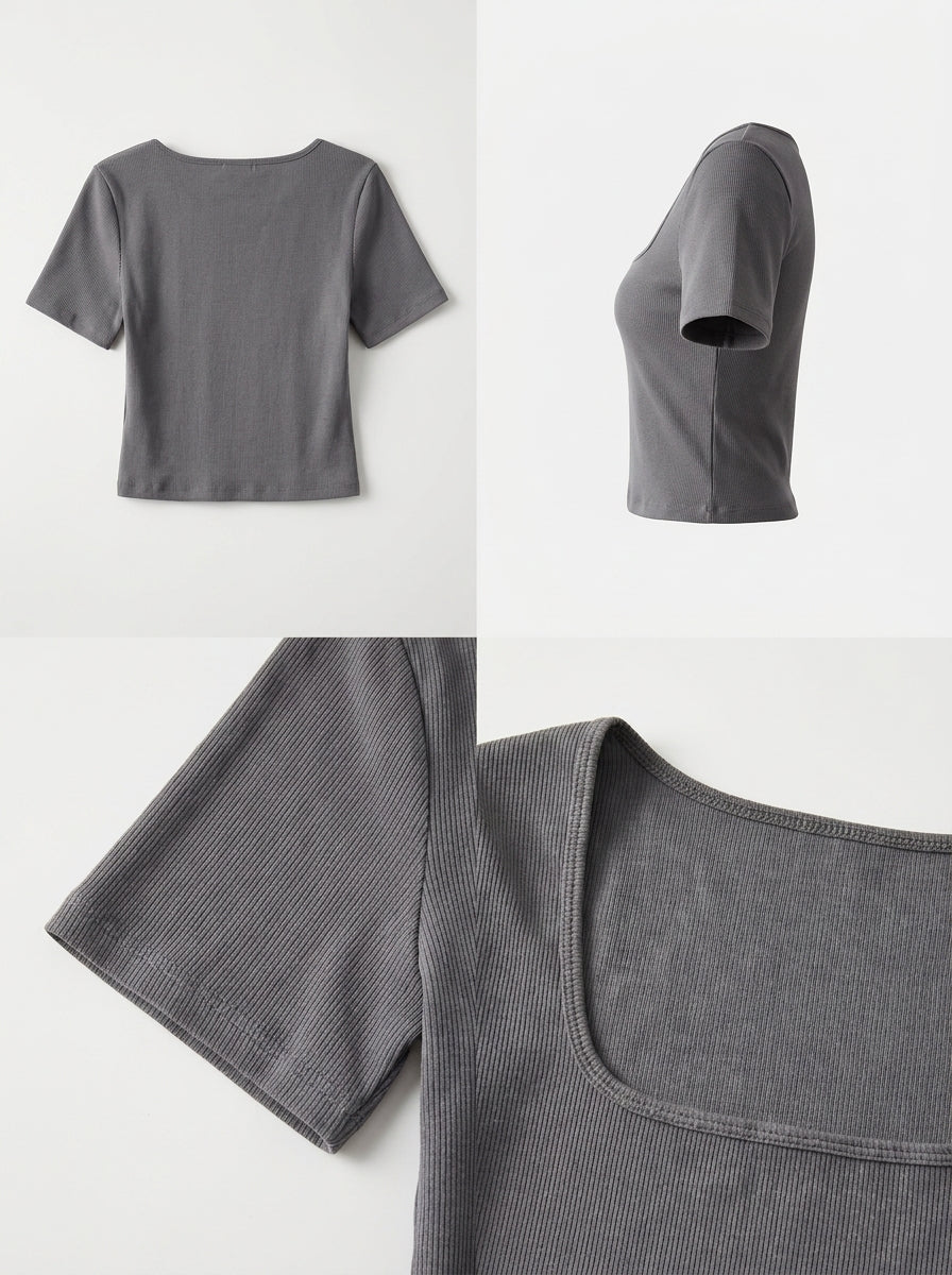 Top moldeador Cápsula gris claro, manga corta, cuello cuadrado