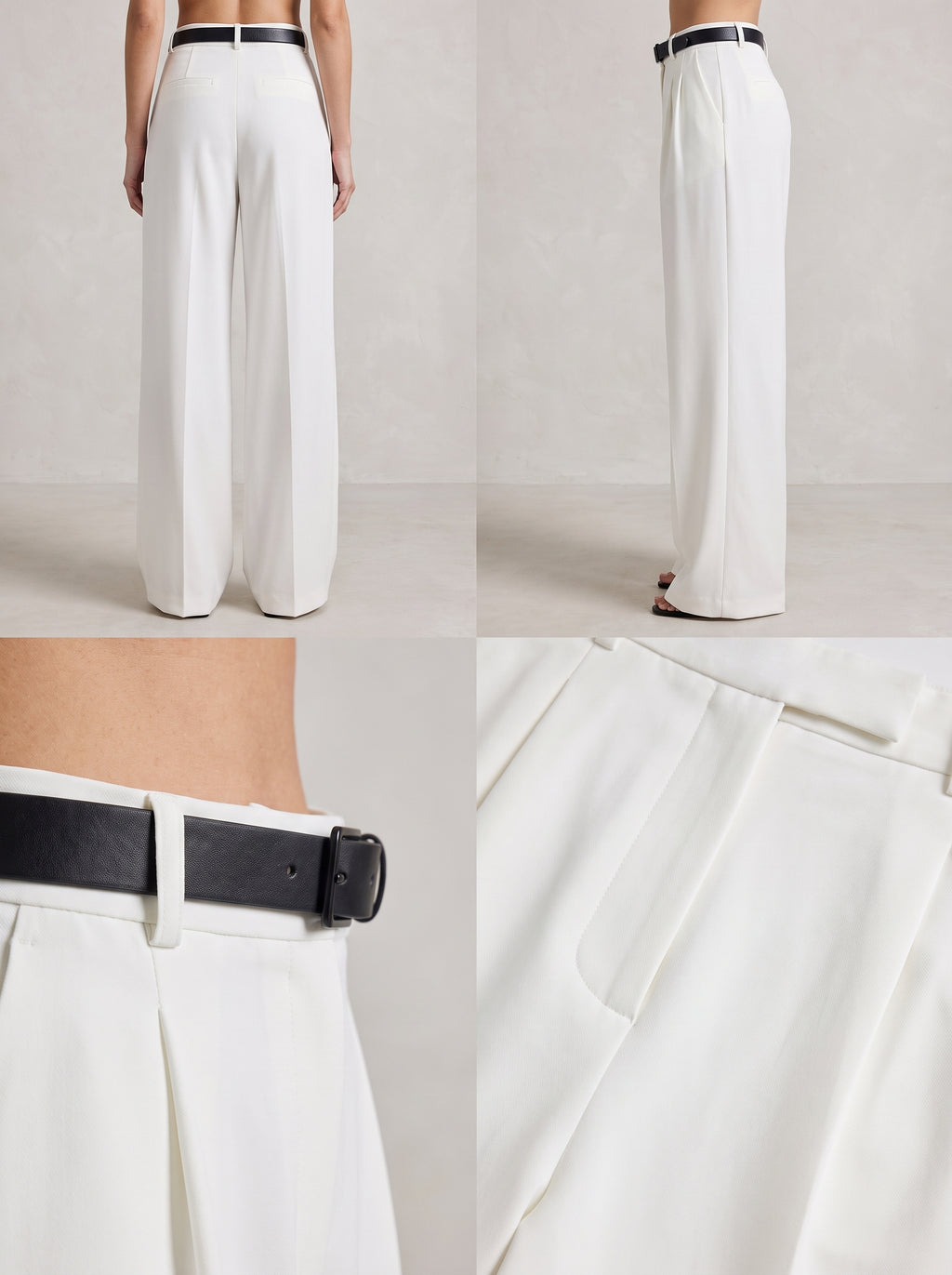 Pantalón sastre Siena blanco de caída amplia, cintura con trabillas y cinturón