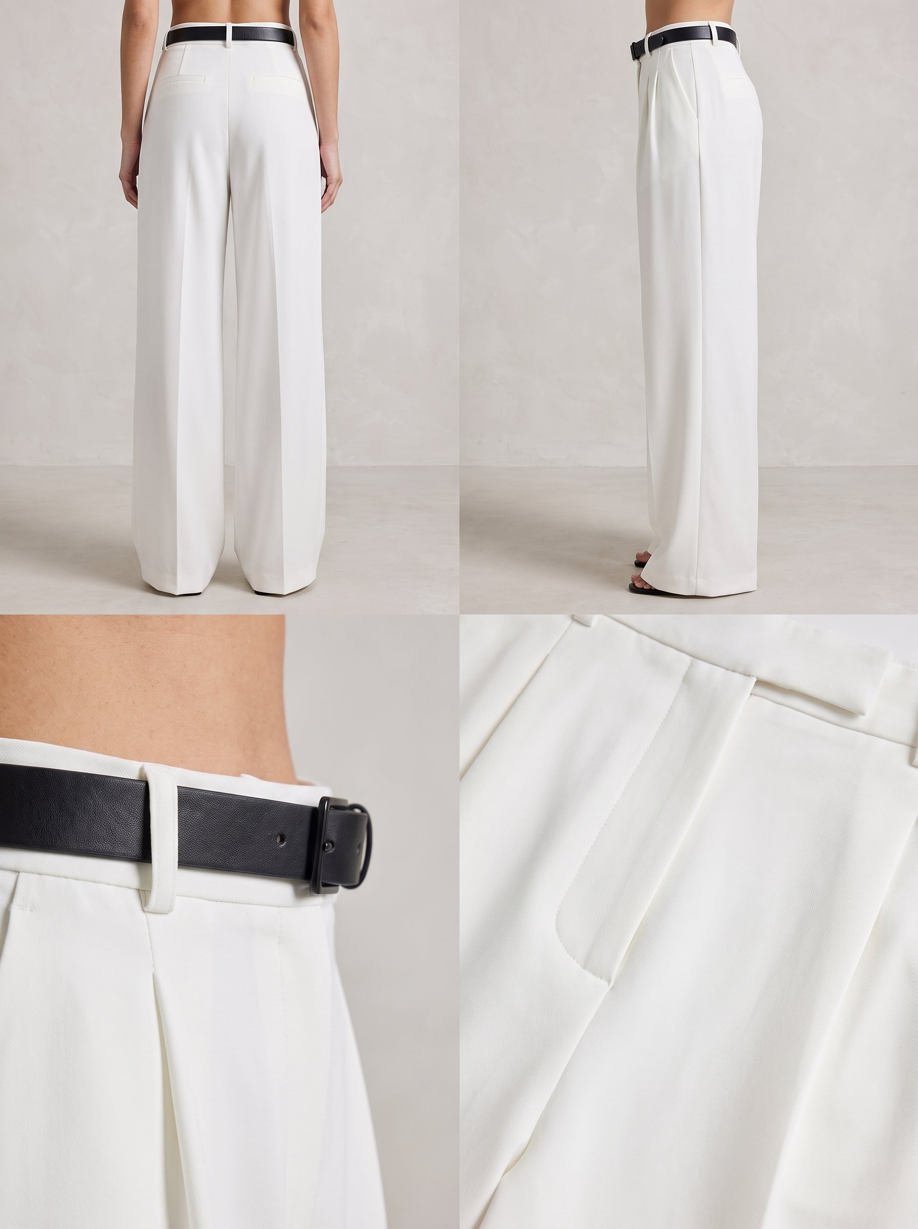 Pantalón sastre Siena blanco de caída amplia, cintura con trabillas y cinturón