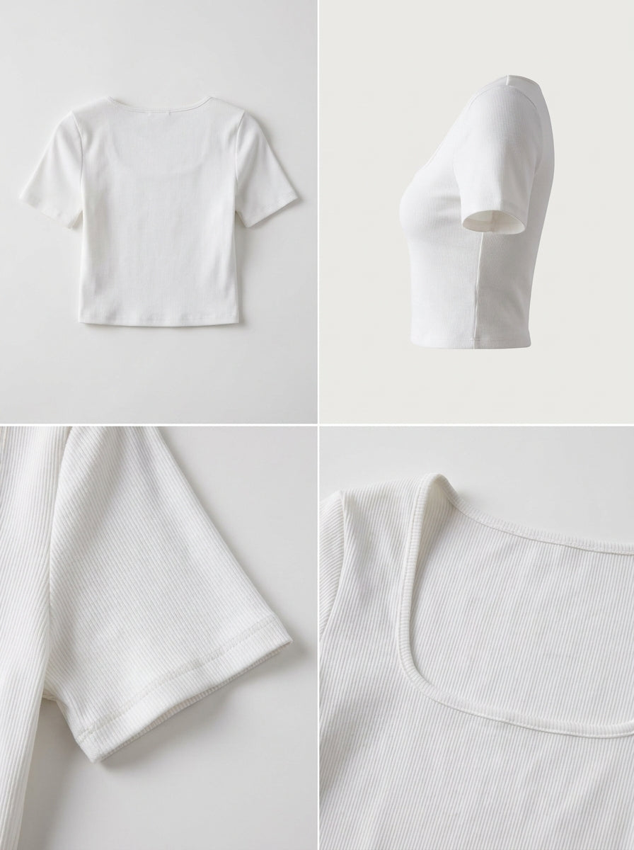 Top moldeador Cápsula blanco con cuello cuadrado y manga corta