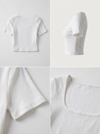 Top moldeador Cápsula blanco con cuello cuadrado y manga corta