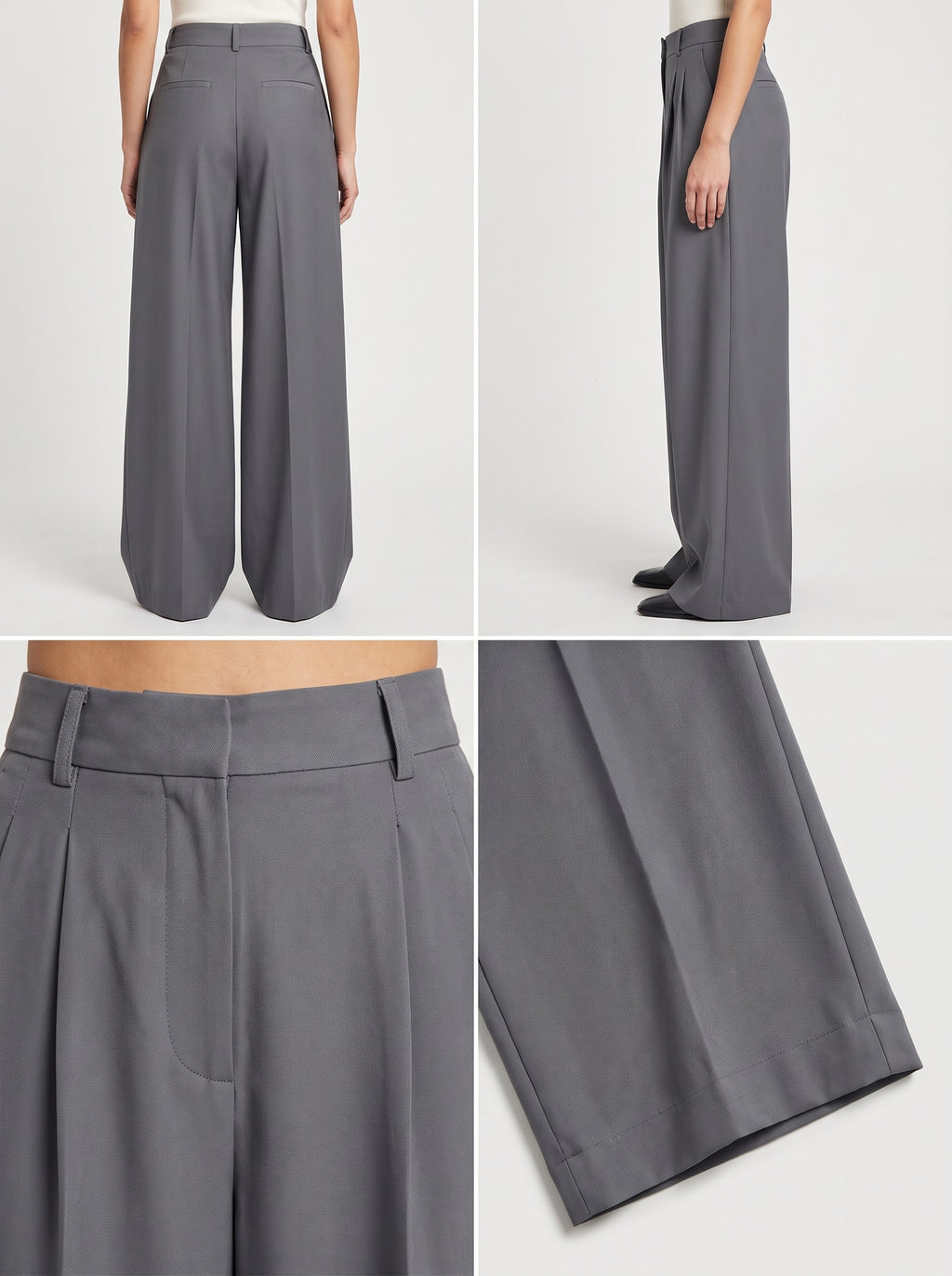 Pantalón sastre Siena gris de pierna amplia, tiro medio y pliegue frontal