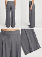 Pantalón sastre Siena gris de pierna amplia, tiro medio y pliegue frontal