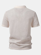 Polo de punto calado beige con espalda lisa y dobladillo fruncido