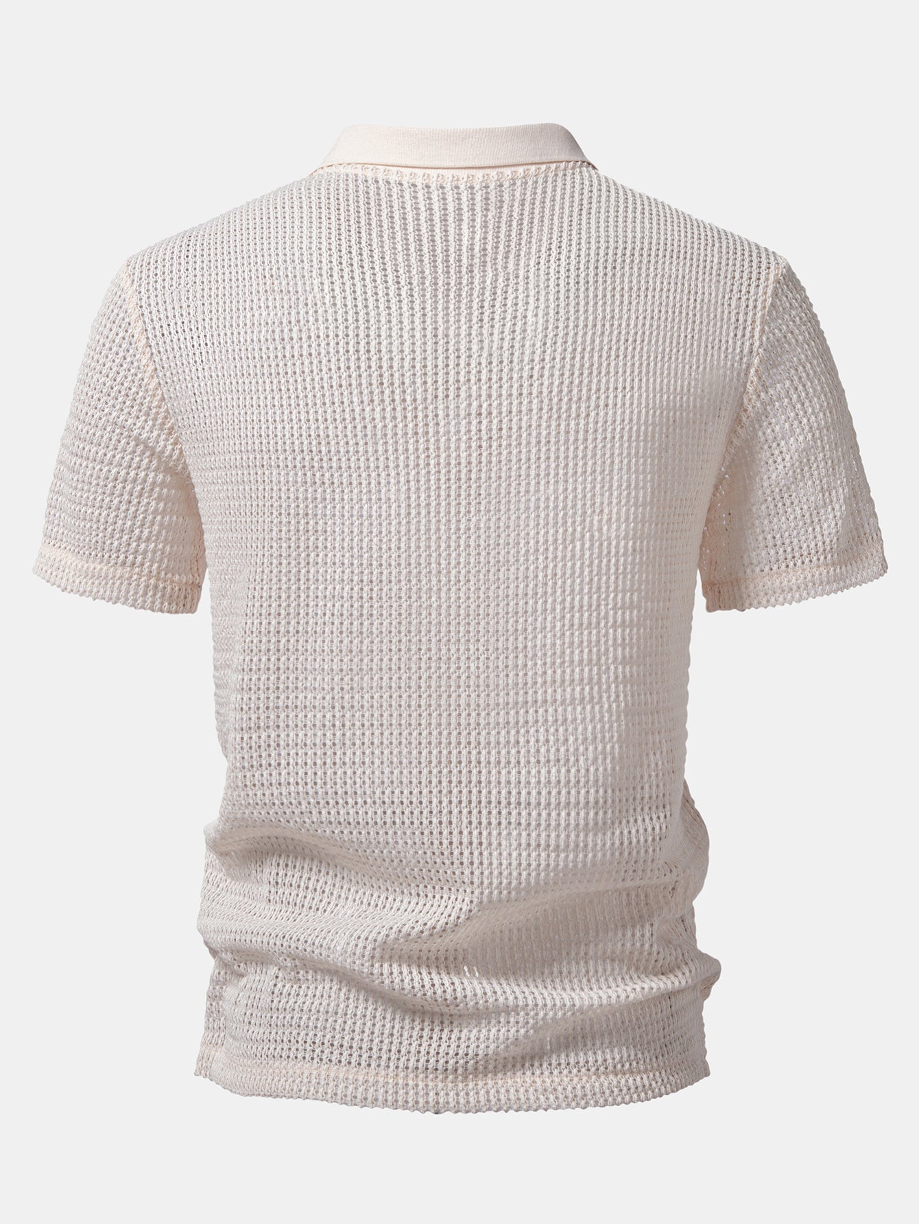Polo de punto calado beige con espalda lisa y dobladillo fruncido