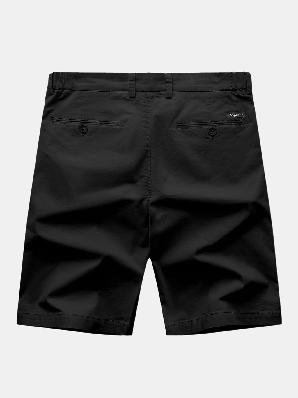 Pantalón corto negro de algodón, costuras marcadas y bolsillos con botón