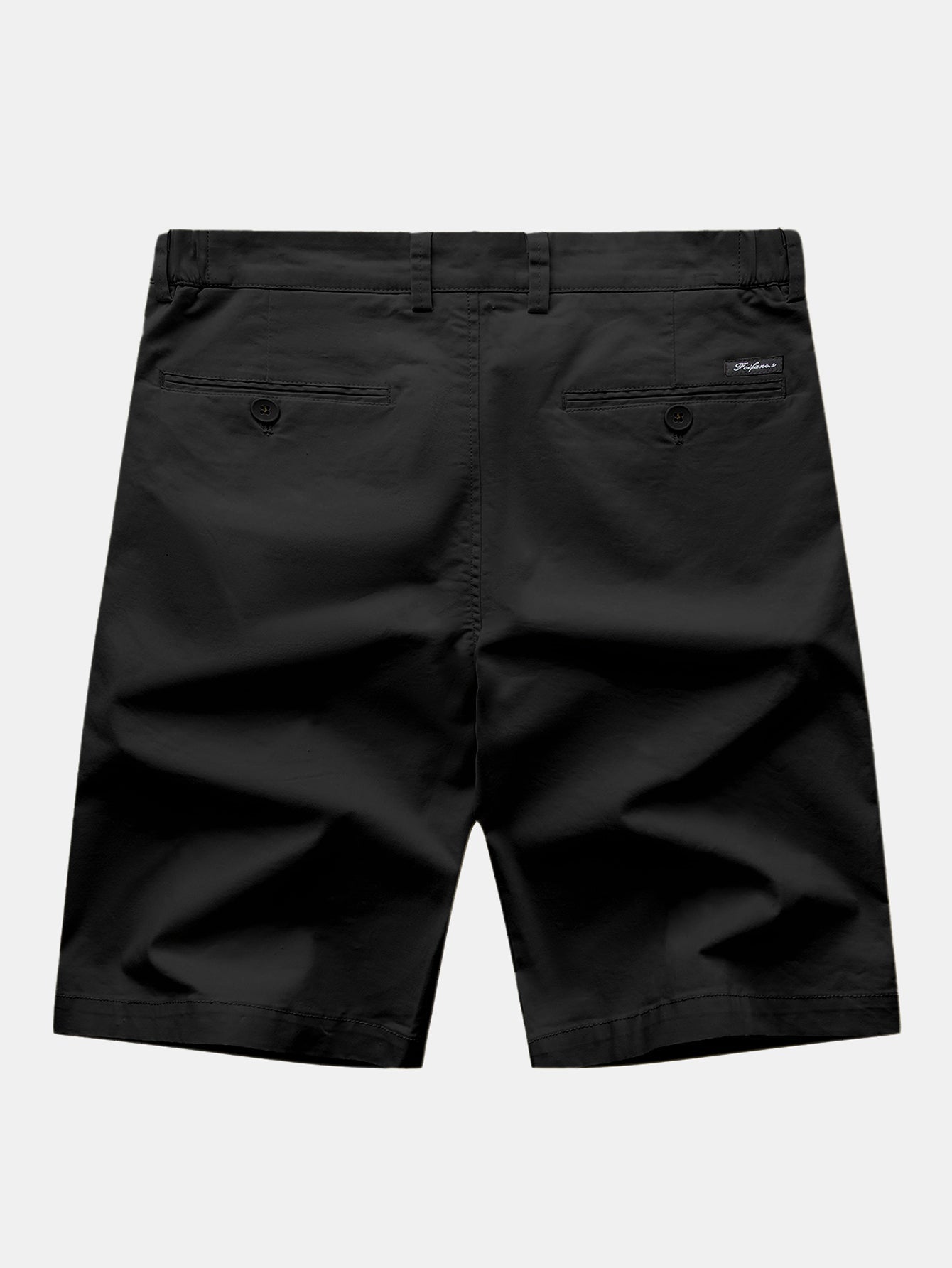 Pantalón corto negro de algodón, costuras marcadas y bolsillos con botón