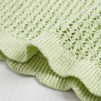 Detalle del conjunto: punto calado verde con borde ondulado y franja acanalada