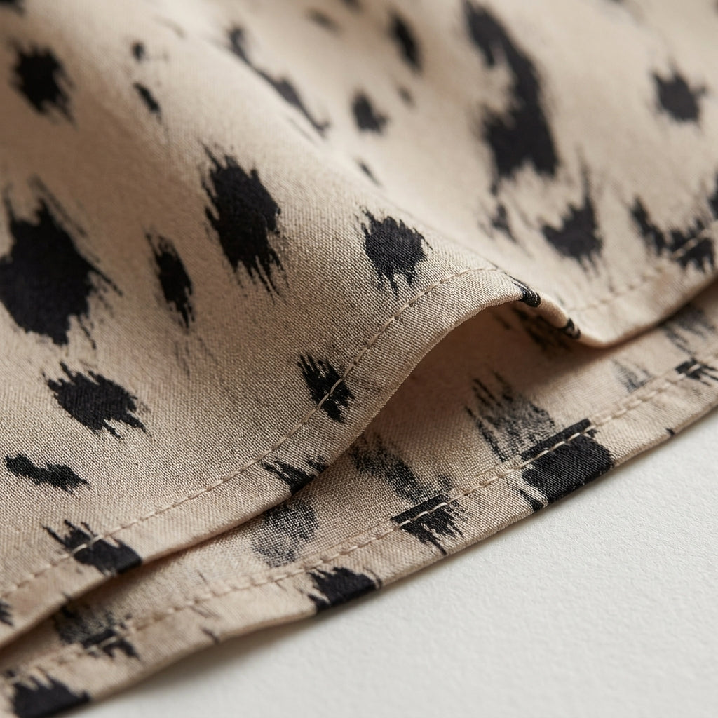 Falda midi animal print beige con manchas negras, dobladillo