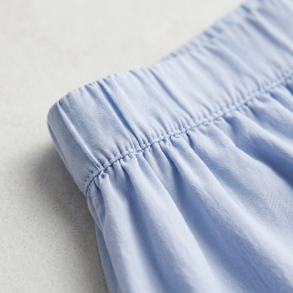 Falda midi de algodón azul claro con cintura elástica fruncida