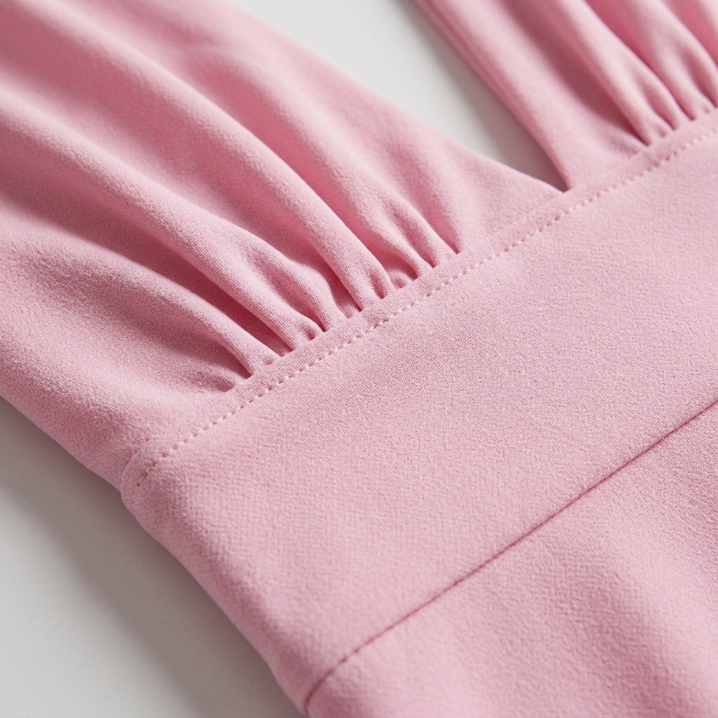 Vestido Élysée Lilli rosa con fruncidos en el pecho y cinta en la cintura