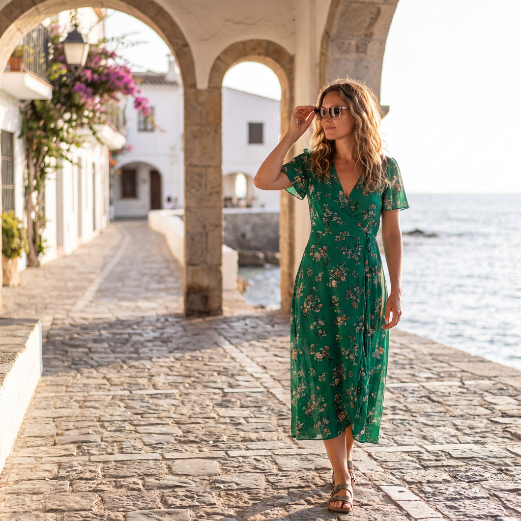 Gafas de sol con montura carey y lentes oscuras, en uso por una mujer
