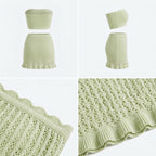 Conjunto de top bandeau y falda corta de punto calado verde