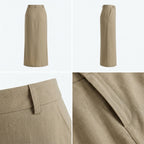 Falda recta beige con cinturilla y bolsillos laterales