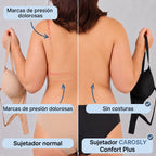 Sujetador sin aros negro con espalda lisa, sin costuras marcadas, vista trasera.