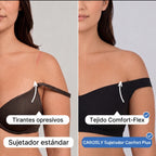 Sujetador sin aros negro con tirantes ajustables y escote en U, vista lateral.
