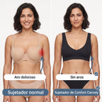 Sujetador nude y sujetador negro sin aros, con escote en pico