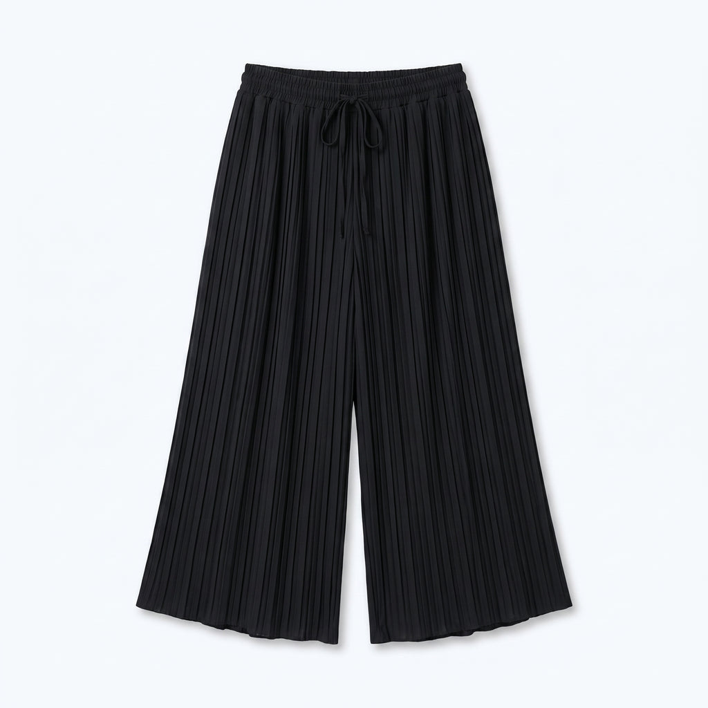 Pantalón plisado fluido azul marino oscuro con cordón en cintura elástica