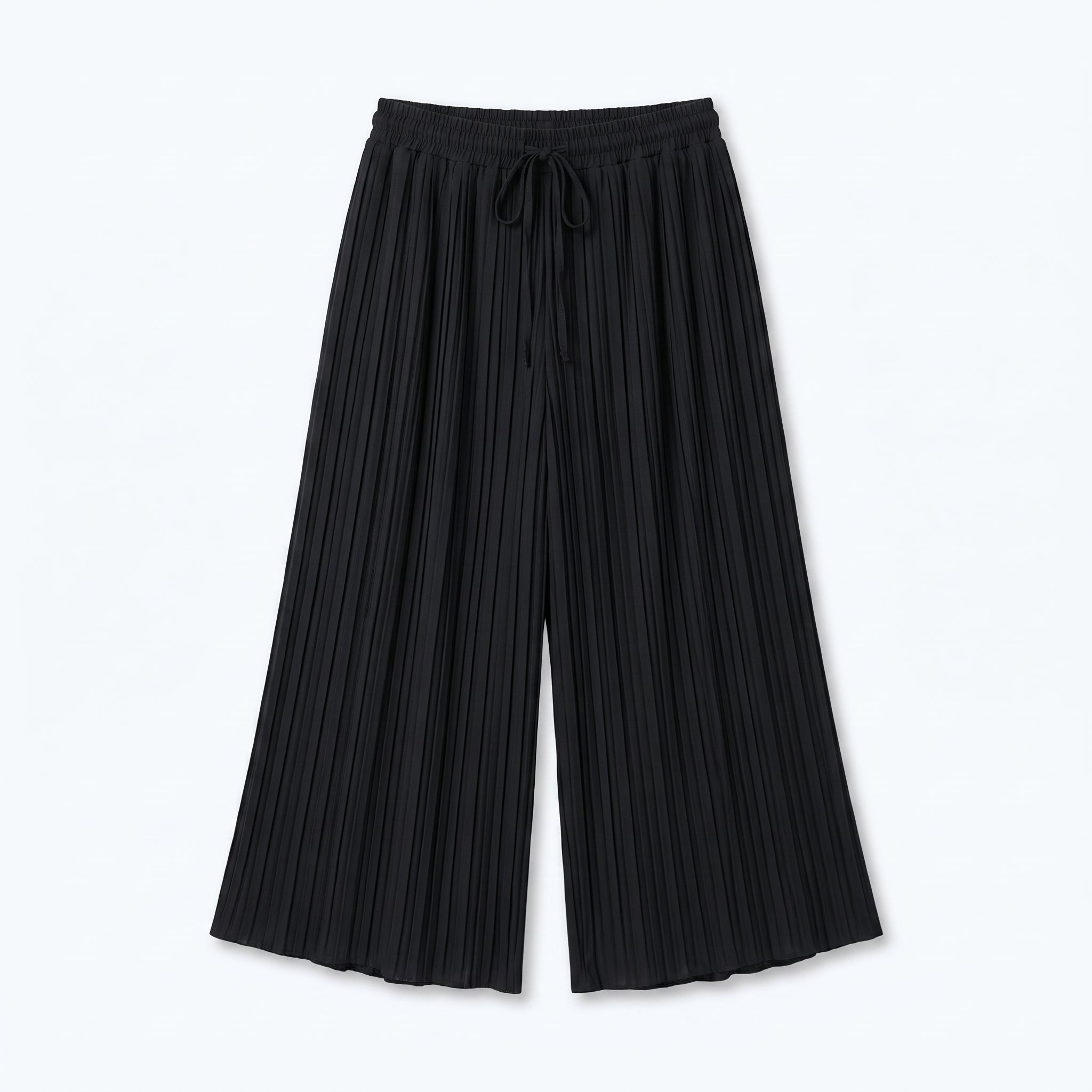 Pantalón plisado fluido azul marino oscuro con cordón en cintura elástica