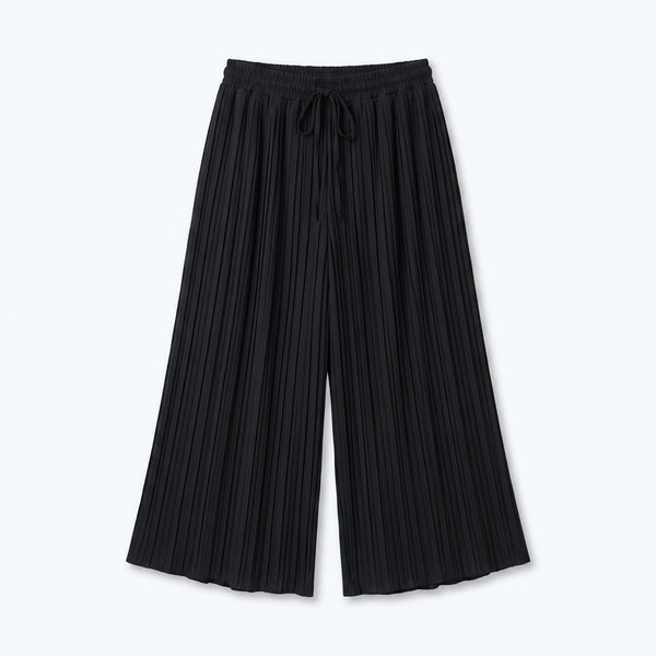 Pantalón plisado fluido azul marino oscuro con cordón en cintura elástica