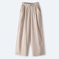 Pantalón relajado beige claro de lino y algodón, cintura elástica y pernera recta