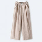 Pantalón relajado beige claro de lino y algodón, cintura elástica y pernera recta