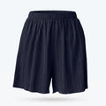 Shorts azul marino de pliegues verticales y cintura elástica ancha