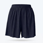 Shorts azul marino de pliegues verticales y cintura elástica ancha