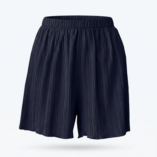 Shorts azul marino de pliegues verticales y cintura elástica ancha