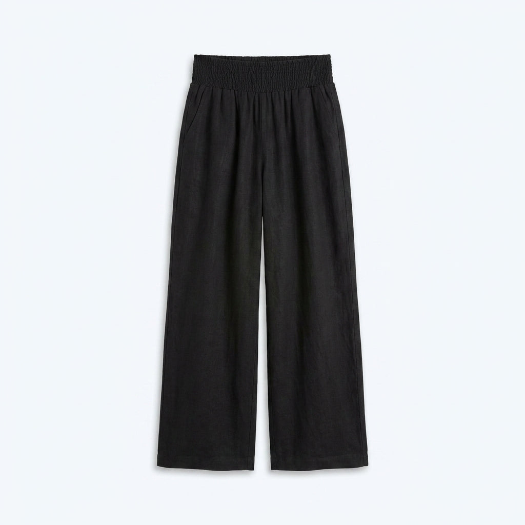 Pantalón fluido negro con cintura elástica y pierna amplia