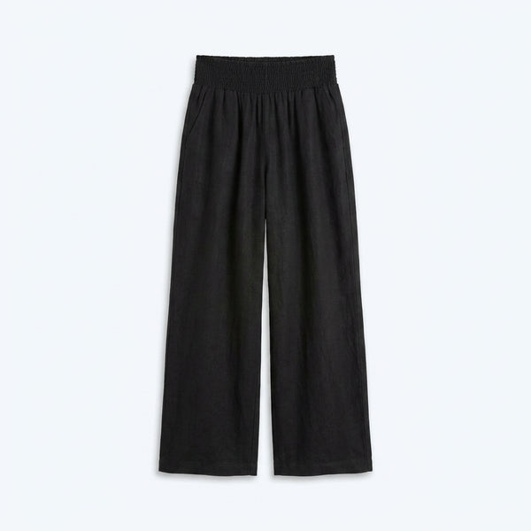 Pantalón fluido negro con cintura elástica y pierna amplia