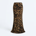 Falda maxi de tejido fluido con estampado leopardo marrón oscuro y negro