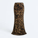 Falda maxi de tejido fluido con estampado leopardo marrón oscuro y negro