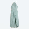 Vestido largo verde menta sin mangas con escote halter y detalle de encaje