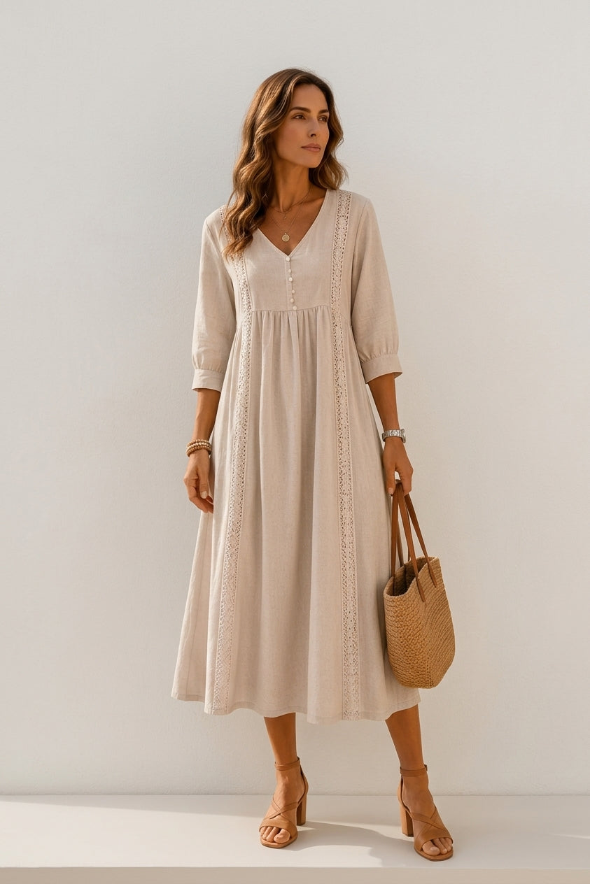 Vestido midi de mezcla de lino