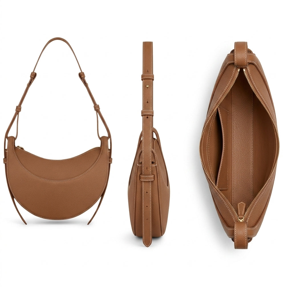 Bolso tipo hobo caramelo con asas largas y compartimento interior