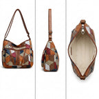 Bolso bandolera patchwork con asa corta y forro interior beige