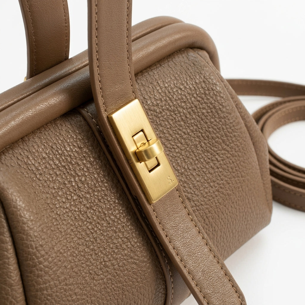 Bolso de piel texturizada con cierre metálico dorado en la solapa