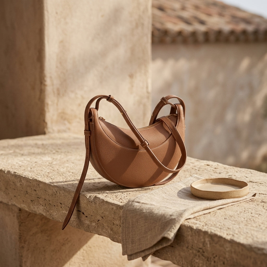 Bolso tipo hobo caramelo con asa corta y correa ajustable