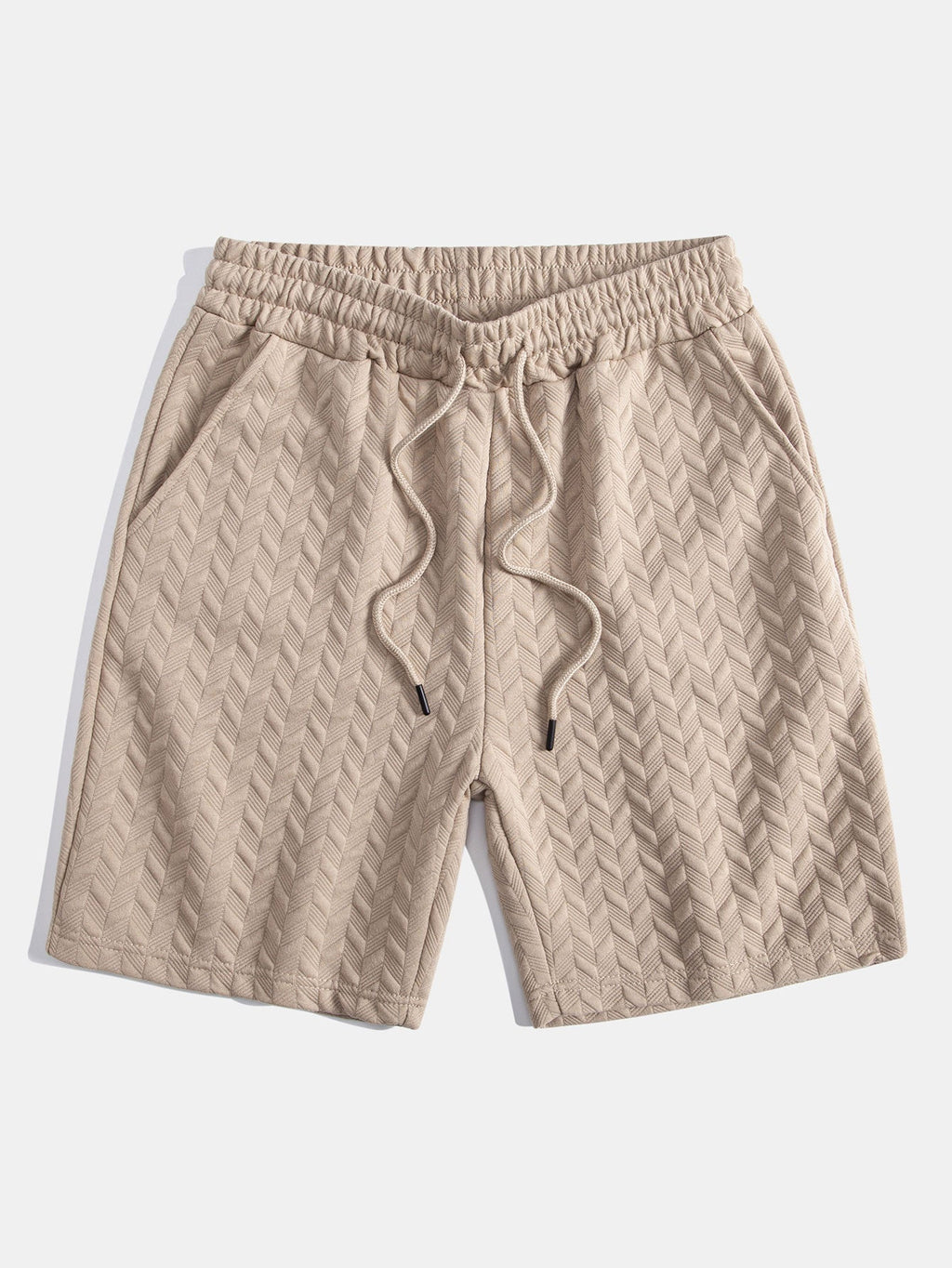 Pantalones cortos de jacquard geométrico beige con cintura elástica y cordón