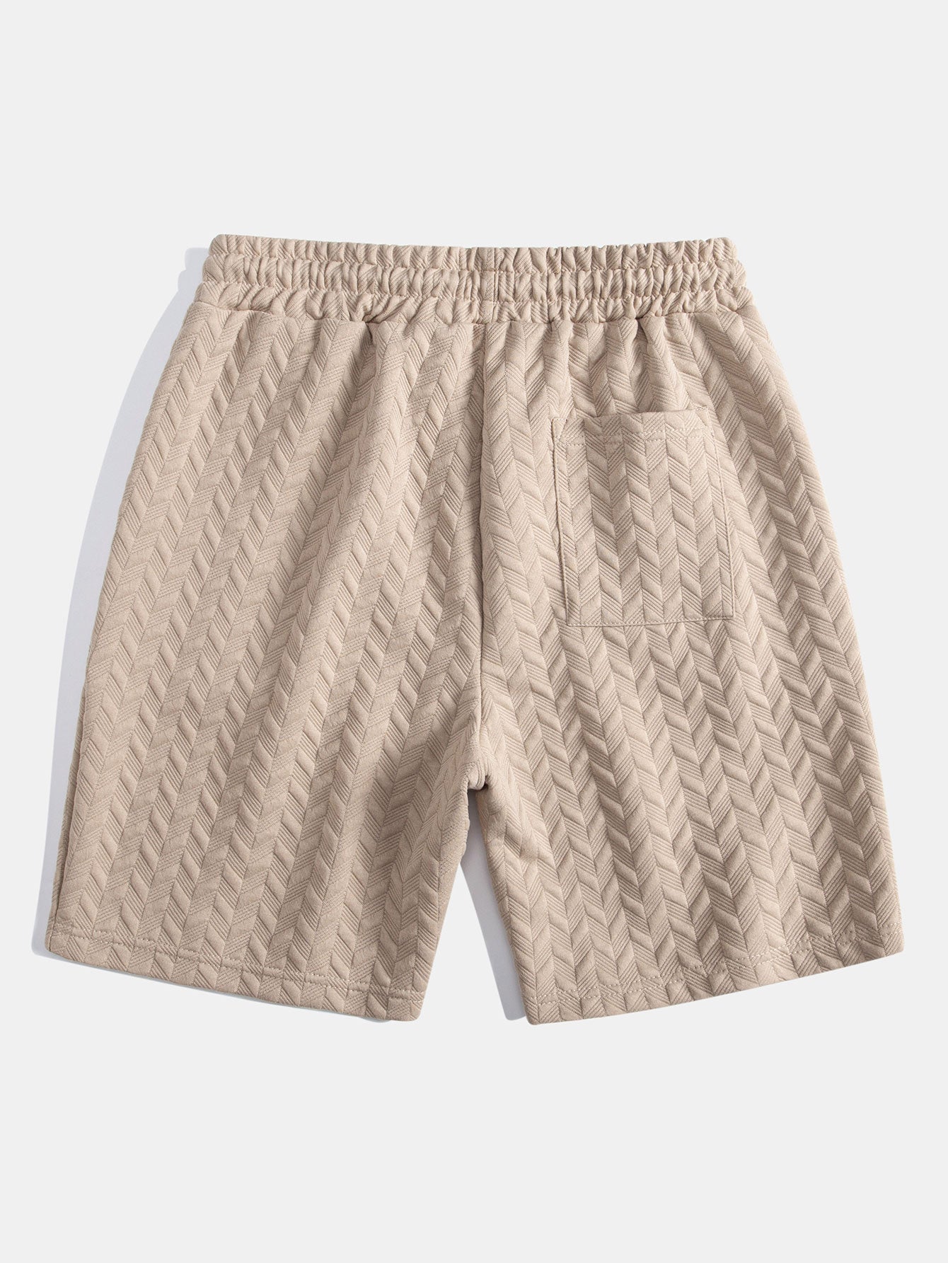 Pantalones cortos de jacquard geométrico beige con tiro recto y cordón