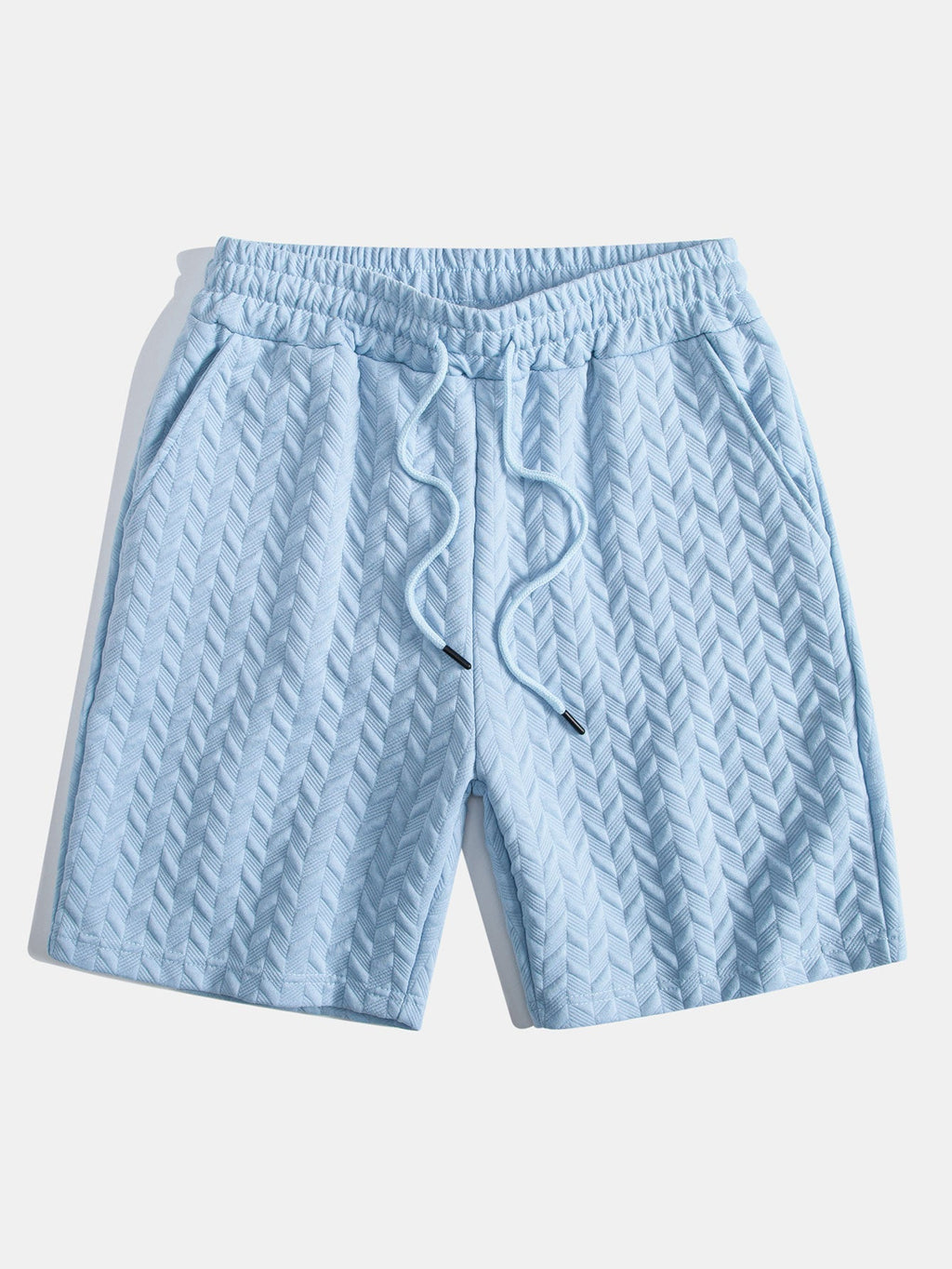 Pantalones cortos de jacquard geométrico azul claro con cintura elástica y cordón