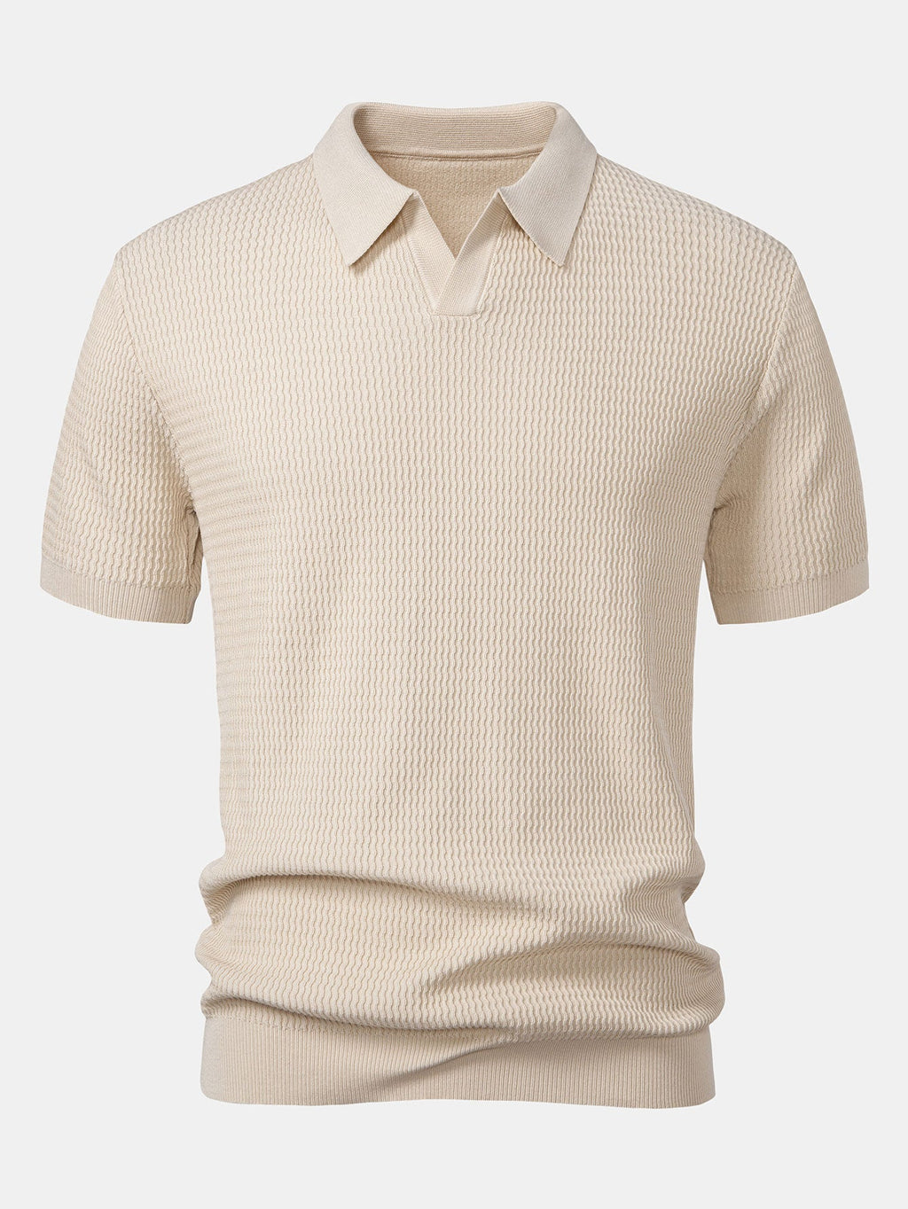 Polo Portofino beige de manga corta, cuello con tapeta y bajo acanalado
