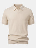Polo Portofino beige de manga corta, cuello con tapeta y bajo acanalado