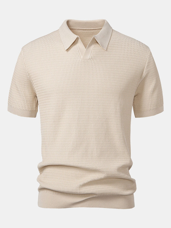Polo Portofino beige de manga corta, cuello con tapeta y bajo acanalado