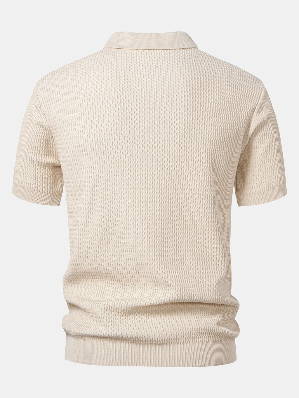 Polo Portofino beige de manga corta, vista trasera con bajo y puños acanalados