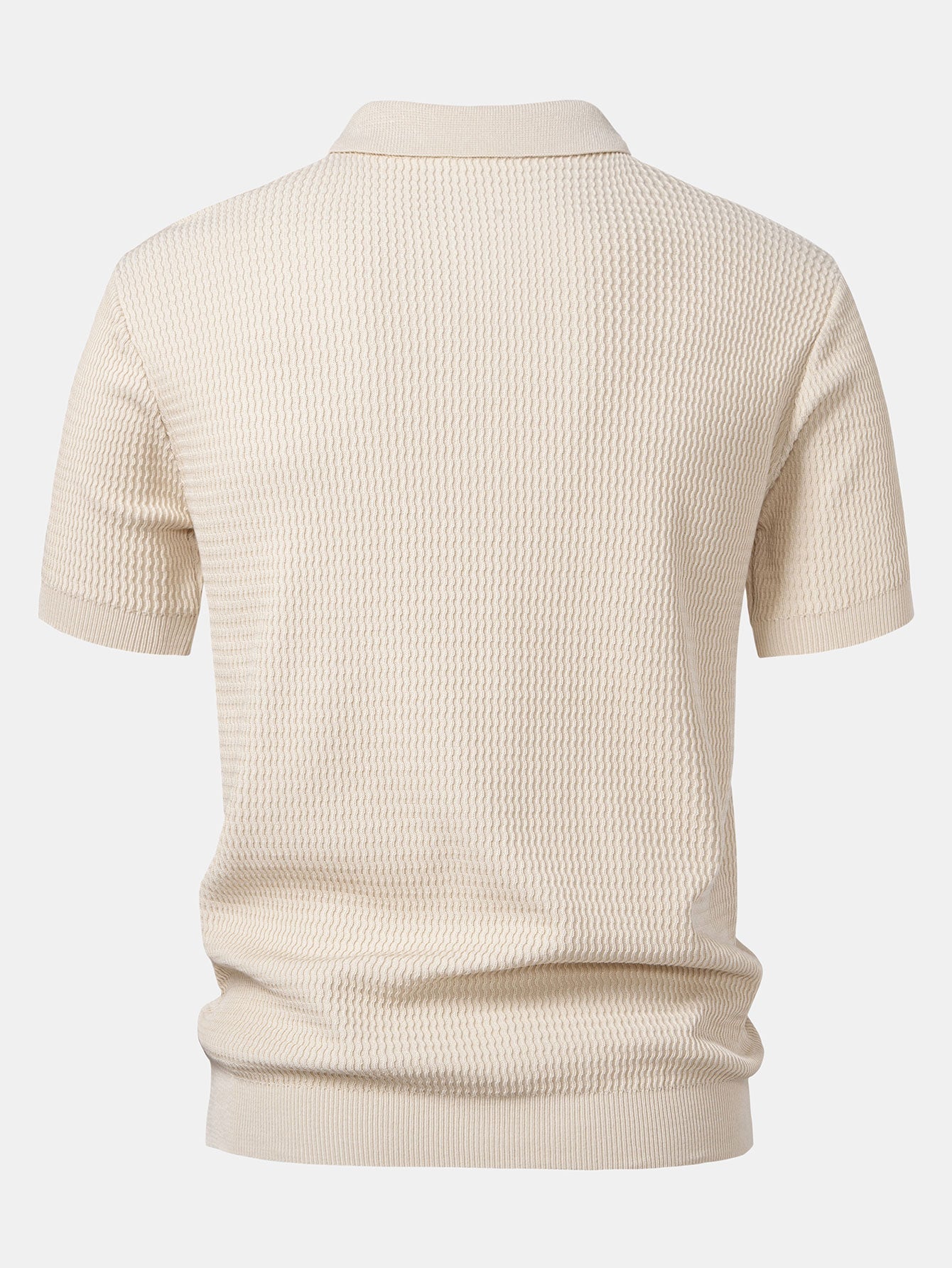 Polo Portofino beige de manga corta, vista trasera con bajo y puños acanalados