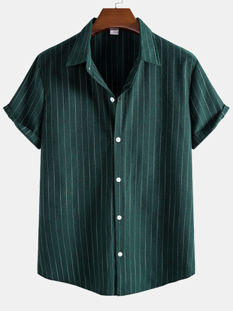 Camisa Portofino verde con rayas verticales y botones al frente