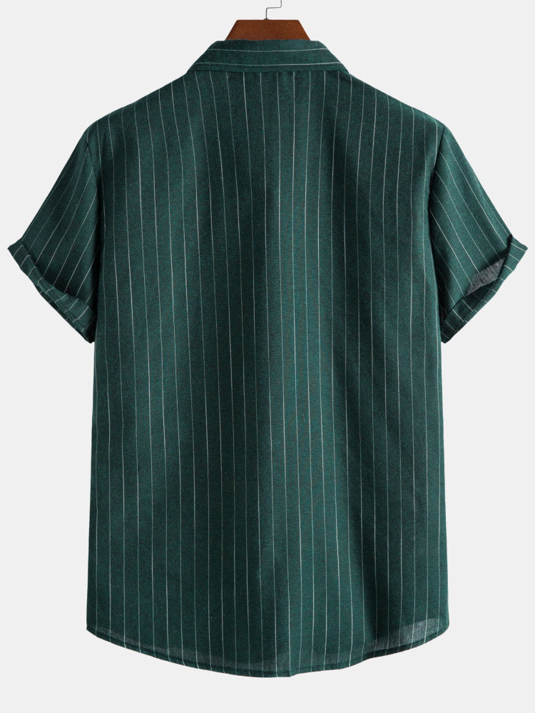 Camisa Portofino verde de manga corta con rayas verticales